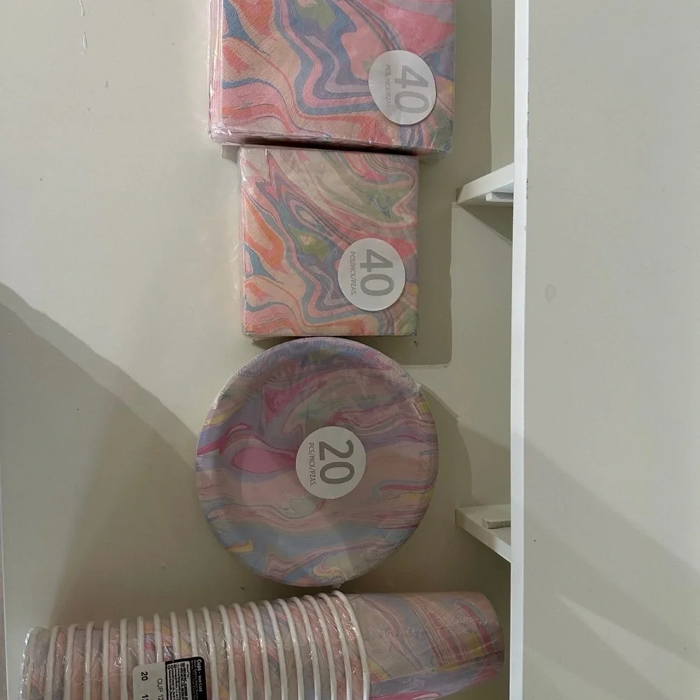 Marble Party Supplies Set - Napkins, Plates, and Cups